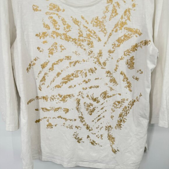 chico's 3 zenergy Womans White Long Sleeve Top Gold Foil Palm Print size XL - Picture 4 of 8